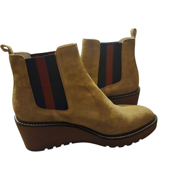 Cecelia Anthropologie 9M Gemma Slip On Wedge Bootie Boot Nutella Leather Suede - Picture 8 of 13